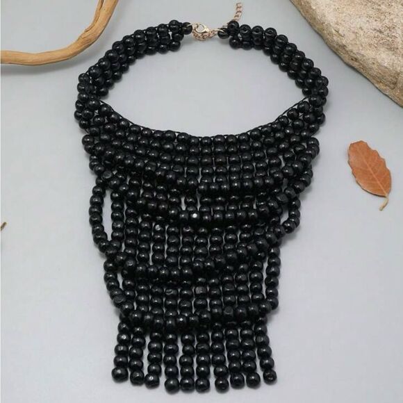 Gothic Deep Black Layered Beaded Necklace Around the neck adjustable - Picture 1 of 4